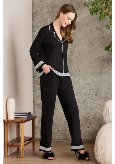 Pierre Cardin Saten Pijama Takımı 2200 Siyah Siyah