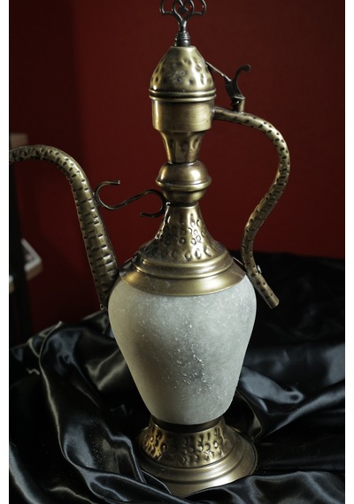 Gri İbrik Tuz Lambası Eskitme Metal Detaylı Dekoratif Ortam Lambası