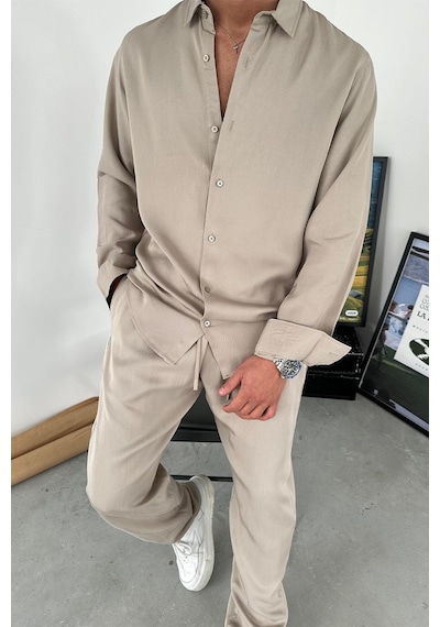Taş Tensel Kumaş Basic Relaxed Gömlek Taş