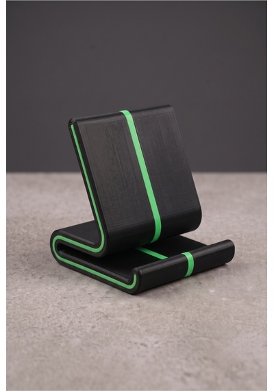 Vero Siyah Üzeri Yeşil Şeritli Masaüstü Telefon Tutucu Ve Tablet Standı - Modern Oyuncu Aksesuarı