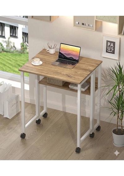 Sidney Kitaplık Raflı Katlanır Masa 70 Cm Tekerli Bilgisayar Masası Laptop Masası Beyaz - Çam Sidney Kitaplık Raflı Katlanır Masa 70 Cm Tekerli Bilgisayar Masası Laptop Masası Beyaz - Çam