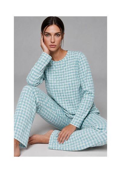 Fit Women Kadın Çizgili Regular Fit Mint Pijama Takımı 4697 Mint Yeşili