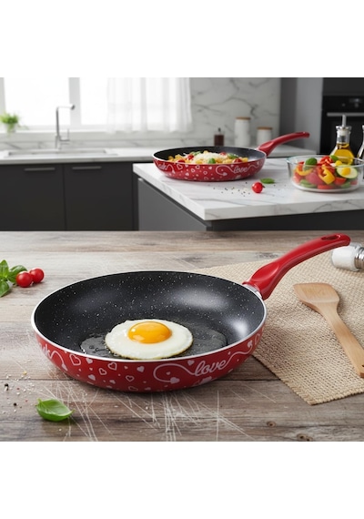 Lotus 26 Cm Sevgililer Günü Özel Seri Kırmızı Kırçıl Granit Efektli Yapışmaz Kızartma Tavası Belirtilmemiş