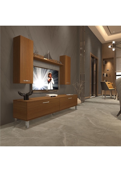 Decoraktiv Eko 7 Slm Std Krom Ayaklı Tv Ünitesi Tv Sehpası Ceviz