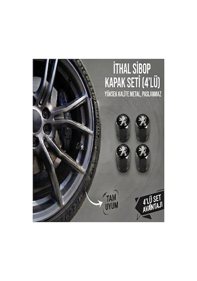 Peugeot Grubu İle Uyumlu Alüminyum Altıgen Sibop Kapak Seti Siyah - İthal Sibop Kapağı 4lü Set