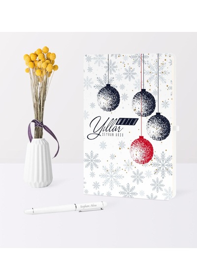 Kişiye Özel Yılbaşı Mutlu Yıllar Temalı Beyaz Defter Kalem Seti - 13