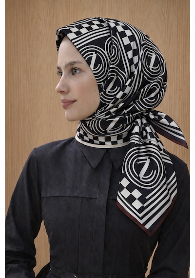 Zerafetim Tivil İpek Eşarp 53636 Siyah Bordo Soyut Desen siyah