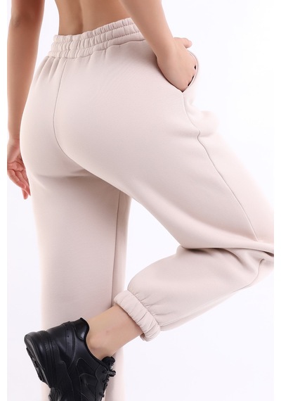 Winmoda34 Jogger Bol Kesim Kalın 3 Iplik Şardonlu Eşofman Altı Kadın Ekru