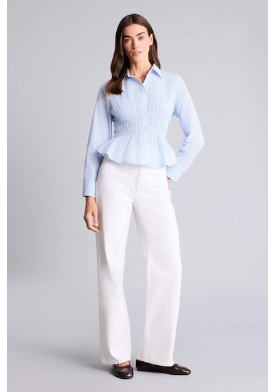 Defacto Fıtted Çizgili Poplin Gömlek H0347ax26spbe306 Mavi-be306