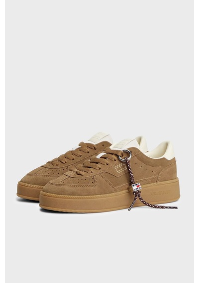 Tommy Jeans Logolu Süet Deri Sneaker Ayakkabı Kadın Ayakkabı En0en03122 Gwı Kahve
