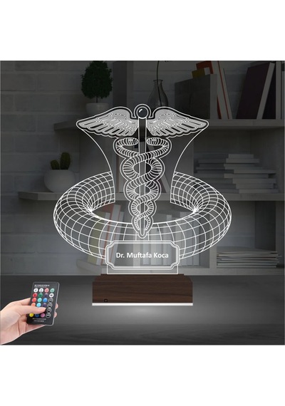 Luvivia Doktor Hediye Tıp Logo Kişiye Özel 3d Lamba - Masa Gece Lambası Şeffaf