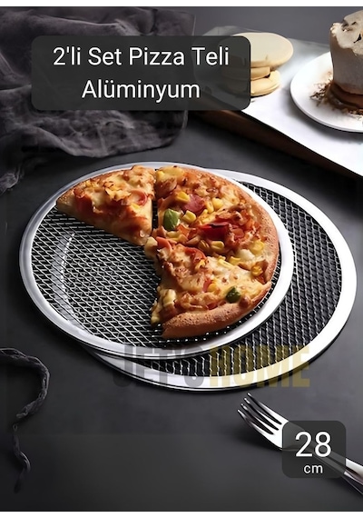 2li Set Pizza Tepsisi Alüminyum Pizza Teli Lahmacun Tepsisi 28 Cm Gri