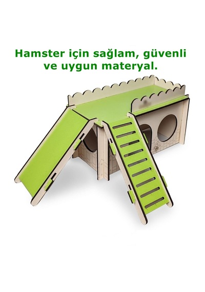 Merdivenli Kaydıraklı Oyun Alanı Hamster Oyuncağı Yuvası 20x10x11 Cm-renk Yeşil