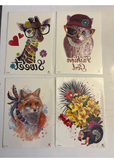 Airbrush Tattoo Büyük Boy Yapıştırma Geçici Dövme Seti Model 40 4'lü