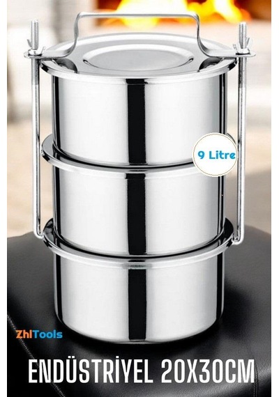 Zhltools Sefer Tası Xxl 20x30 Cm Paslanmaz Çelik Endüstriyel Yemek Kabı 9 Litre Gümüş