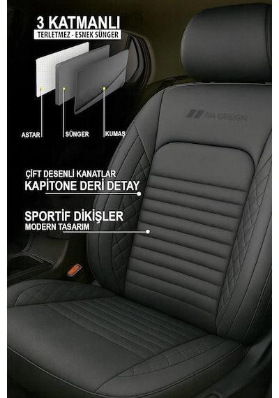 İstanbul Serisi Deri Oto Koltuk Kılıfı Dacia Sandero-stepway-duster Uyumlu Siyah