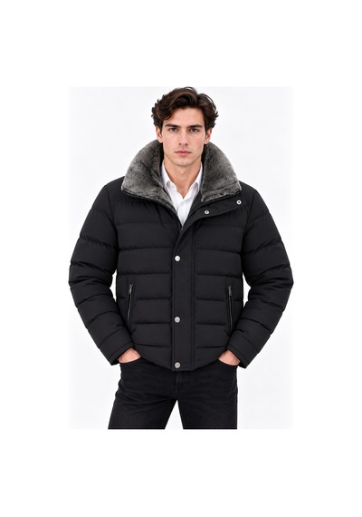 Yaman Slim Fit Erkek Yaka Kürklü Mont 7816 Siyah
