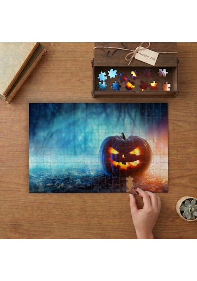 Işıklı Balkabağı - Halloween Tasarımı 240 Parça Ahşap Puzzle Ahşap Kutuda Mpy40440