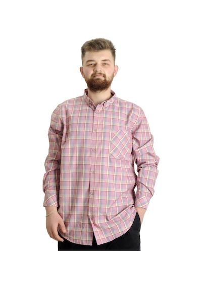 Mode Xl Büyük Beden Erkek Gömlek Ekose Uzun Kollu 23300 Koyu Bordo 001