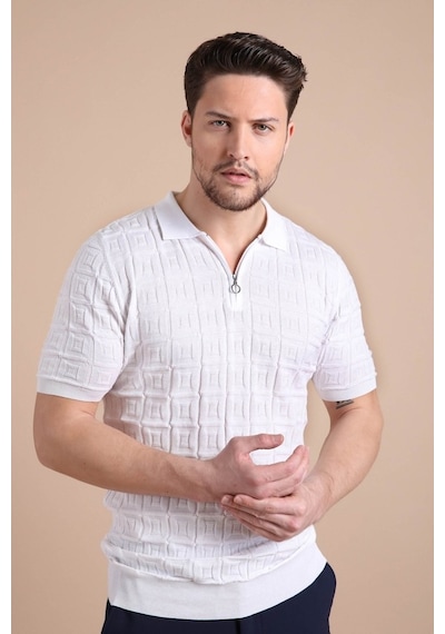 Ferraro Beyaz Polo Yaka Fermuarlı Erkek Pamuk Triko T-Shirt-Beyaz (490417736) Beyaz