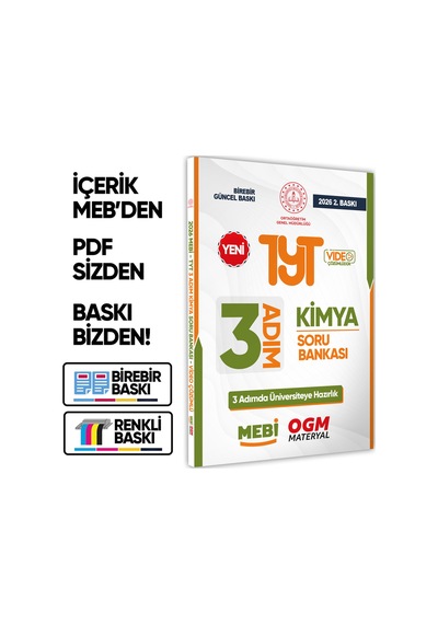 2026 TYT Mebi-ogm 3 Adım Kimya Soru Bankası Renkli A4 Boyut Video Çözümlü Baskı Ücreti