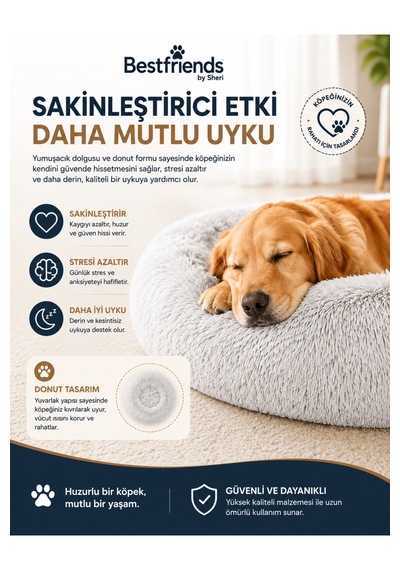 Best Friends By Sheri Donut Shag Frost Kedi Köpek Sakinleştirici Yuvarlak Peluş Yatak