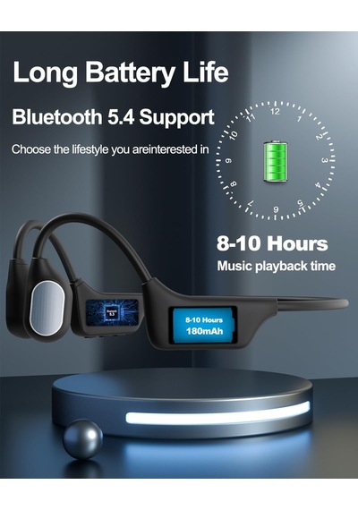 Kemik İletimli Kulaklık, Açık Kulak Su Geçirmez Yüzme Kulaklığı, Bluetooth 5.4, Dahili Mp3 Çalar, 16g Bellek, A