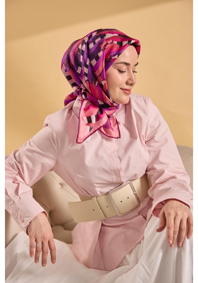 Silk Home Twill İpek Eşarp Şerit Pembe Çok Renkli