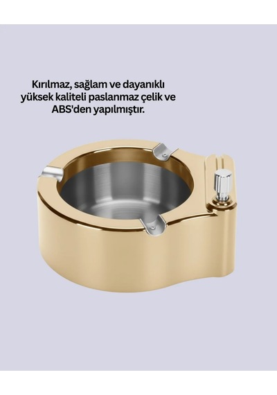 Paslanmaz Çelik Küllük Çakmaklı Masa Üstü Kullanım Altın Sarısı