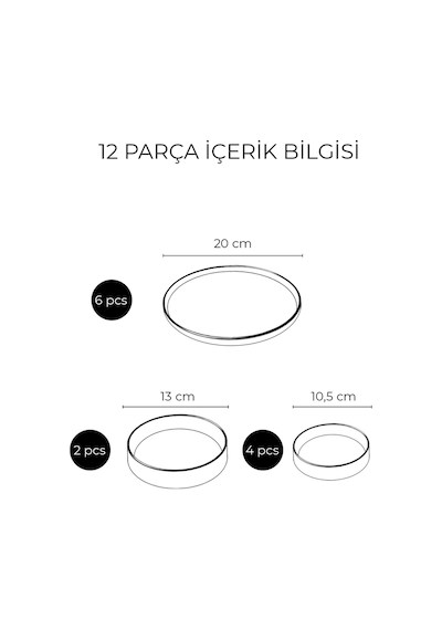 KitchenLife Stackable Pop Black White 12 Parça 6 Kişilik Kahvaltı Takımı Beyaz - Siyah