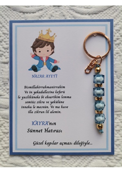 32 Adet Kişiye Özel Nazar Ayeti Sünnet Hatırası Dağıtmalık Mavi Anahtarlık Hediyelik