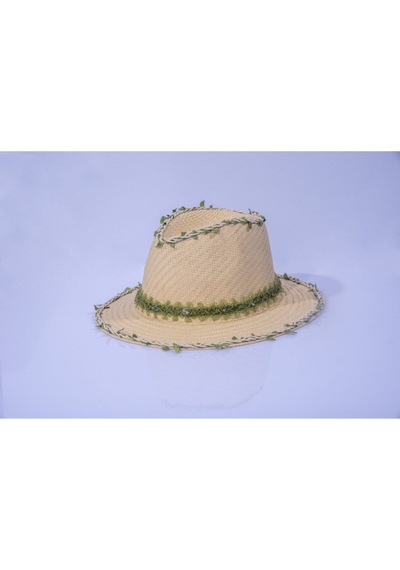 Handmade Şapka Hasır Dekor Krem Hasır