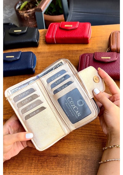 Lavinia Krem Vegan Deri Kadın Cüzdan Fermuarlı Ve Mıknatıslı 16x9 Cm Krem