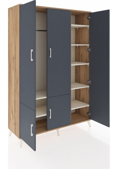 Hyperion Dolap 7 Raflı 5 Kapaklı Tek Askılı 132x44x195 Çam-an... Çam