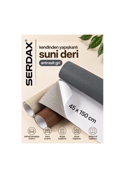 Extra Yapışkanlı Suni Deri - Antrasit Gri 45x150 Cm Gri Gri