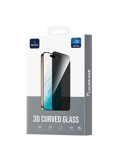 Apple Uyumlu   iPhone 16 Pro Max Wiwu Lld302 3d Curved İprivacy Hayalet Cam Ekran Koruyucu Siyah