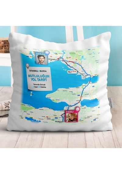 Kişiye Özel Mutluluğun Yol Tarifi Tasarımlı Beyaz Yastık