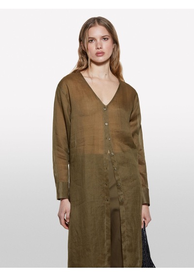 Sisley %100 Rami Manşetli V Yaka Uzun Gömlek Kadın Yeşil Gömlek - 325p5xjzlq096 Haki Yeşili