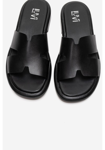 Luvishoes Brıo Siyah Cilt Hakiki Deri Kadın Terlik