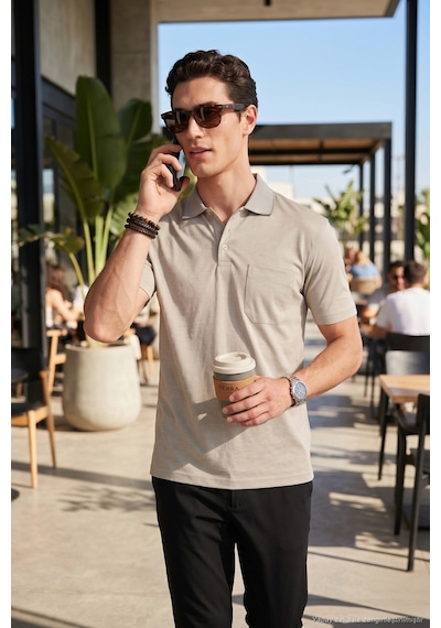 Buratti Pamuklu Regular Fit Göğüs Cepli Düğmeli Polo T Shirt Erkek Polo T Shirt 4565001 Çağla