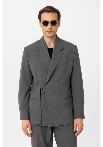 Antioch Kuşaklı Relax Fit Erkek Blazer Ceket Gri