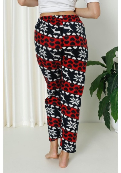 Farya Home Luxury Soft Welsoft Polar Desenli Kurdeleli Kışlık Pijama Altı Pantolon Lacivert Kırmızı Lacivert - Kırmızı