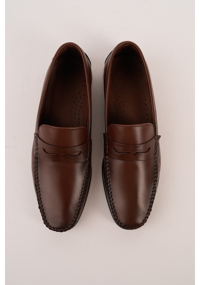 Muggo Vogayer Hakiki Deri Erkek Günlük Klasik Loafer Ayakkabı Kahverengi
