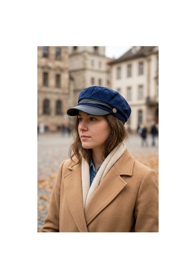 Emybox Kadın Süet Dokulu Deri Siperlikli Kaptan Şapka Vintage Kasket Şerit Detaylı Kışlık Ressam Şapkası Baker Boy Trend Aksesuar Saks Mavisi