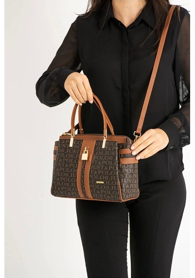 Just Polo Kadın Kahve Taba Gofraj Kabartma Desenli Mıknatıslı Çıtçıt Kapama El Çantası Mh4031mh Kahverengi - Taba