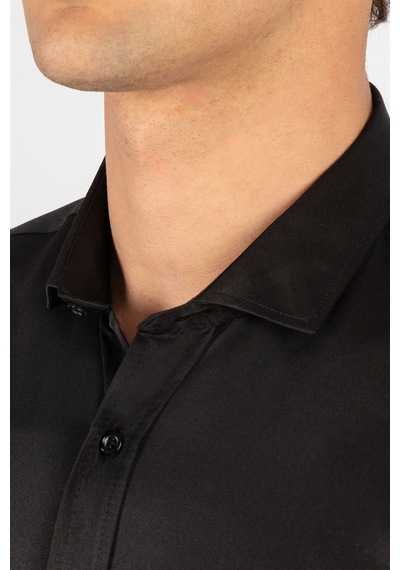 Tudors Modern Slim Fit Dar Kesim Düz Erkek Gömlek-23902 Siyah