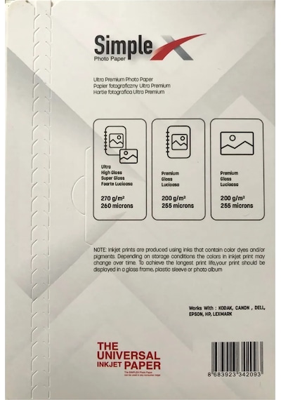 Simplex Ultra Premium 10x15 Parlak 270 Gr 100 Lük Fotoğraf Kağıdı