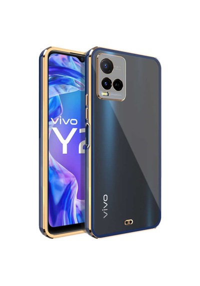 Vivo Y33S Kılıf Köşeli Gold Şeffaf Kapak