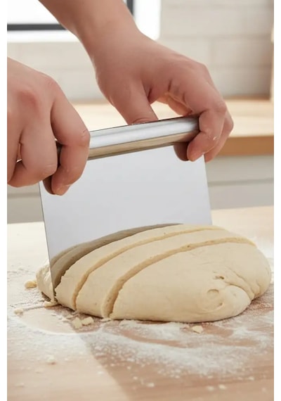Ölçülü Hamur Kesici Ve Tezgah Kazıyıcı Spatula Paslanmaz Çelik Ekmek Ve Pasta Kesme Aleti Gümüş