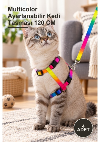 4 Adet Multicolor Ayarlanabilir Kedi Tasması 120 Cm Diğer